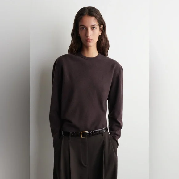 COS Women Wool Minimalist Quiet Luxury Crew Neck Soft Dark Brown Sweater Sz S - Picture 1 of 12